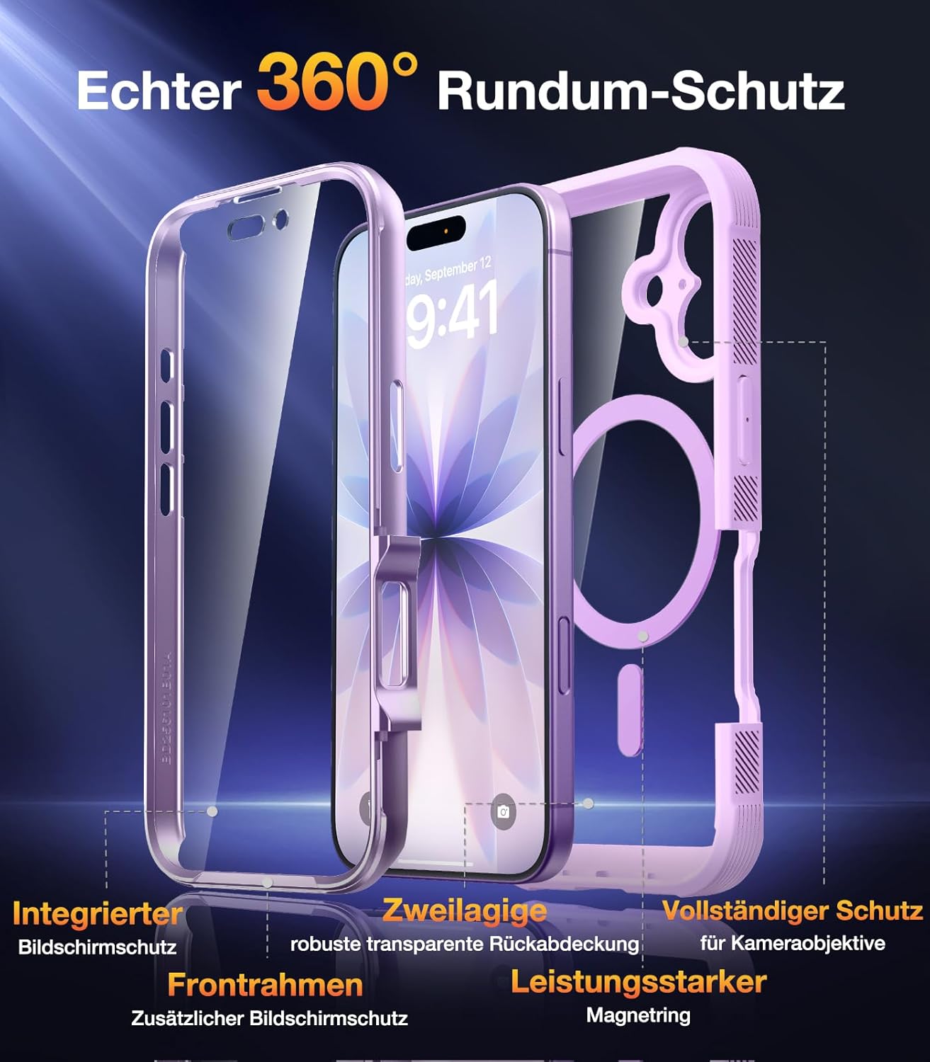 Thumbnail 1 de Diaclara iPhone 17 Hülle mit MagSafe – 360° Militärschutz inkl. Displayschutzfolie, Violett