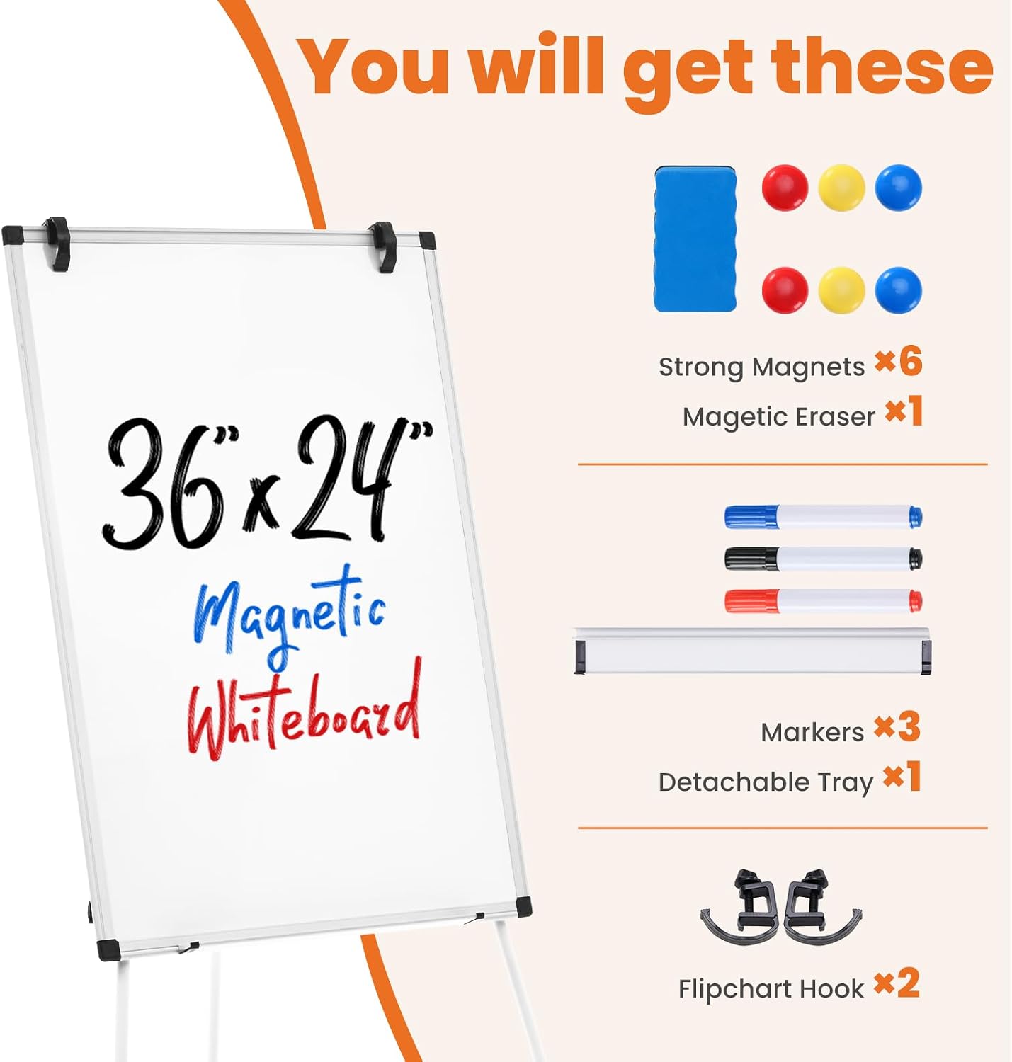 Detalle 2 de Sweetcrispy GCB-SW 36 x 24-Inch Magnetic Whiteboard with Adjustable Easel Stand