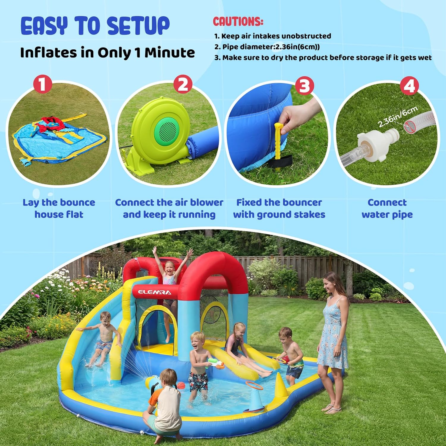 Thumbnail 6 de ELEMARA Inflatable Water Slide 9-in-1: 2 Slides, Pool, Trampoline, and More