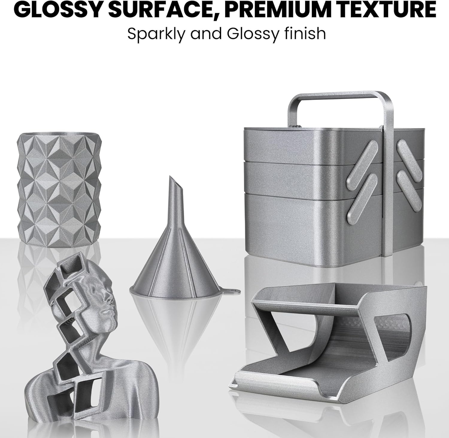Thumbnail 1 de Funkelndes PETG Filament 1,75 mm von TINMORRY – 1 kg Spule, Silber, kompatibel mit Bambu 3D-Druckern