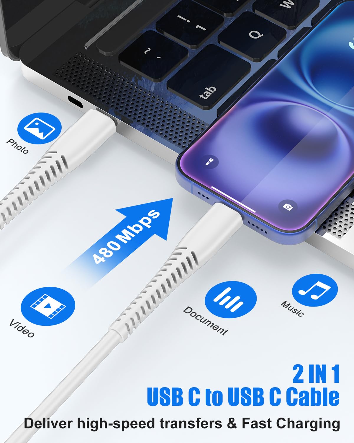 Thumbnail 1 de USB C to USB C Cable 60W PD 10-Pack