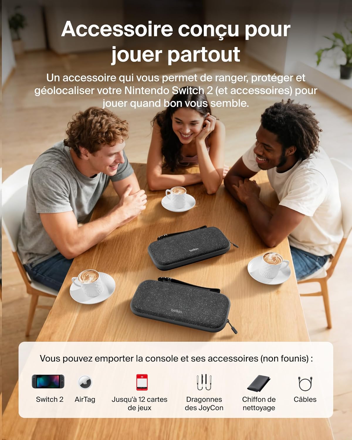 Thumbnail 2 de Belkin Gaming Pochette pour Nintendo Switch 2 – Étui rigide léger avec compartiment AirTag et 12 emplacements pour cartes