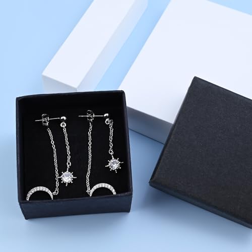 Thumbnail 6 de Weviway Sterling Silver Moon and Star Drop Earrings with CZ Crystals