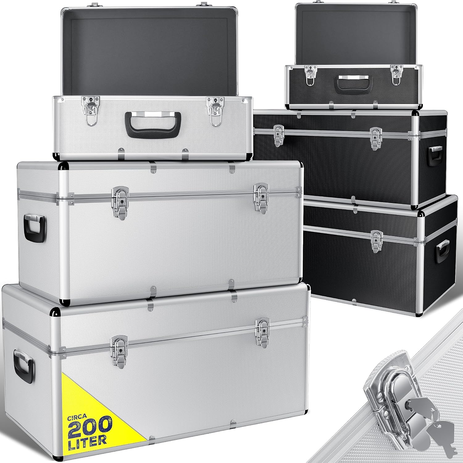 Detalle de Masko 3er-Set Alu-Boxen: Alubox, Alukiste & Werkzeugkoffer als Transportbox