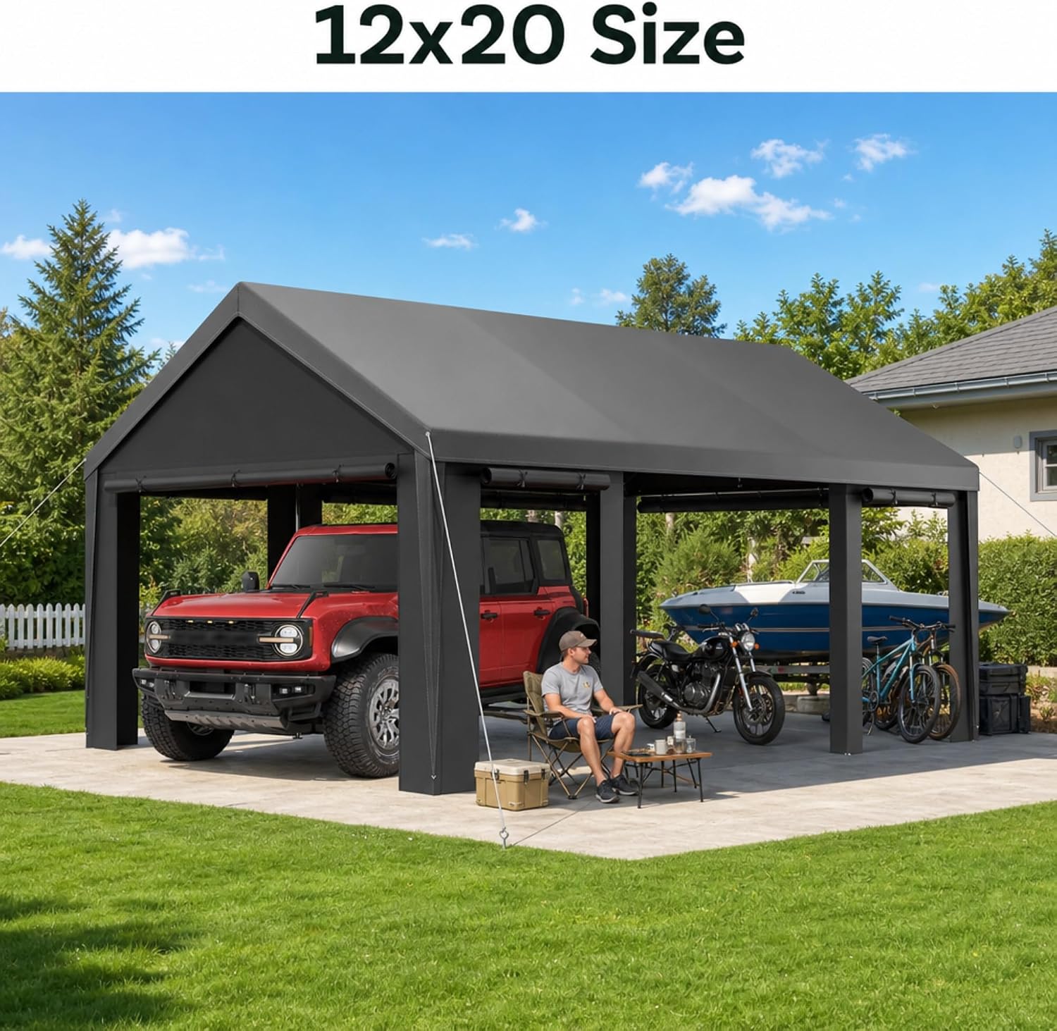 Detalle 1 de Velway VL000034-1-F 12 x 20 FT Carport Canopy with Galvanized Steel Frame