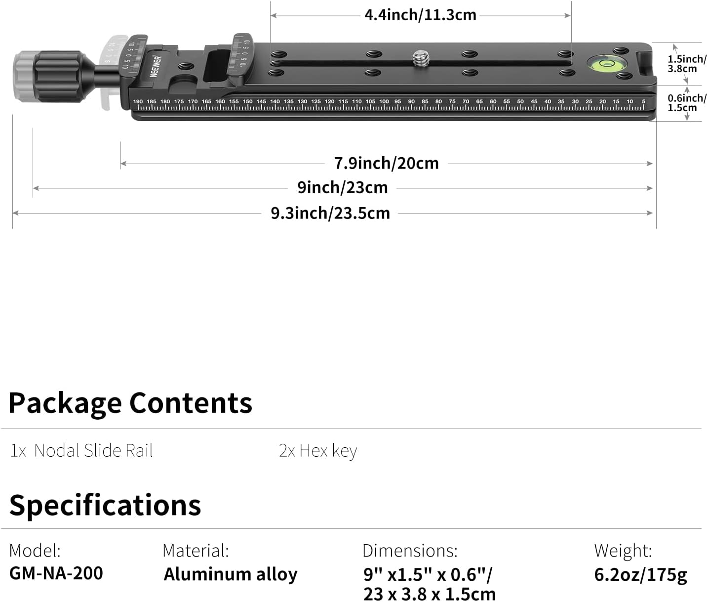 Thumbnail 1 de Neewer 200mm Professional Rail Nodal Slide for Camera