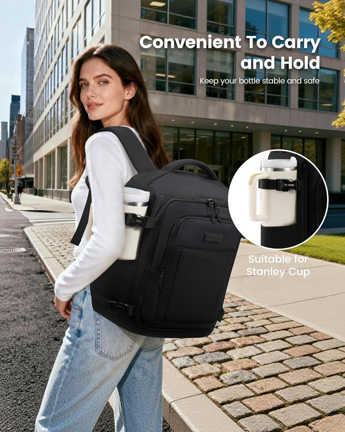 Detalle 2 de LOVEVOOK Ryanair Handgepäck 40x30x20 Reiserucksack für Damen – 14 Zoll Laptop, Cabin Bag Schwarz