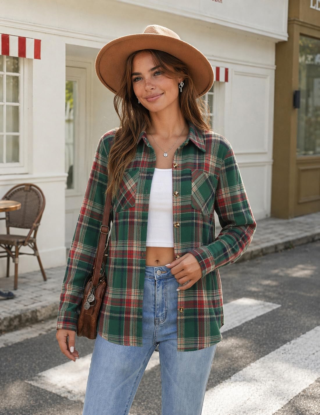 Detalle de Zeagoo Women's Plaid Shirt, Polyester-Cotton Blend