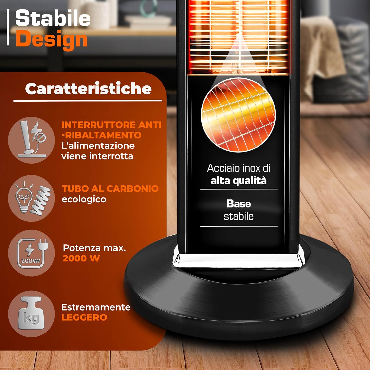 Detalle de TRESKO Stufa a Infrarossi 2000W torre 📡