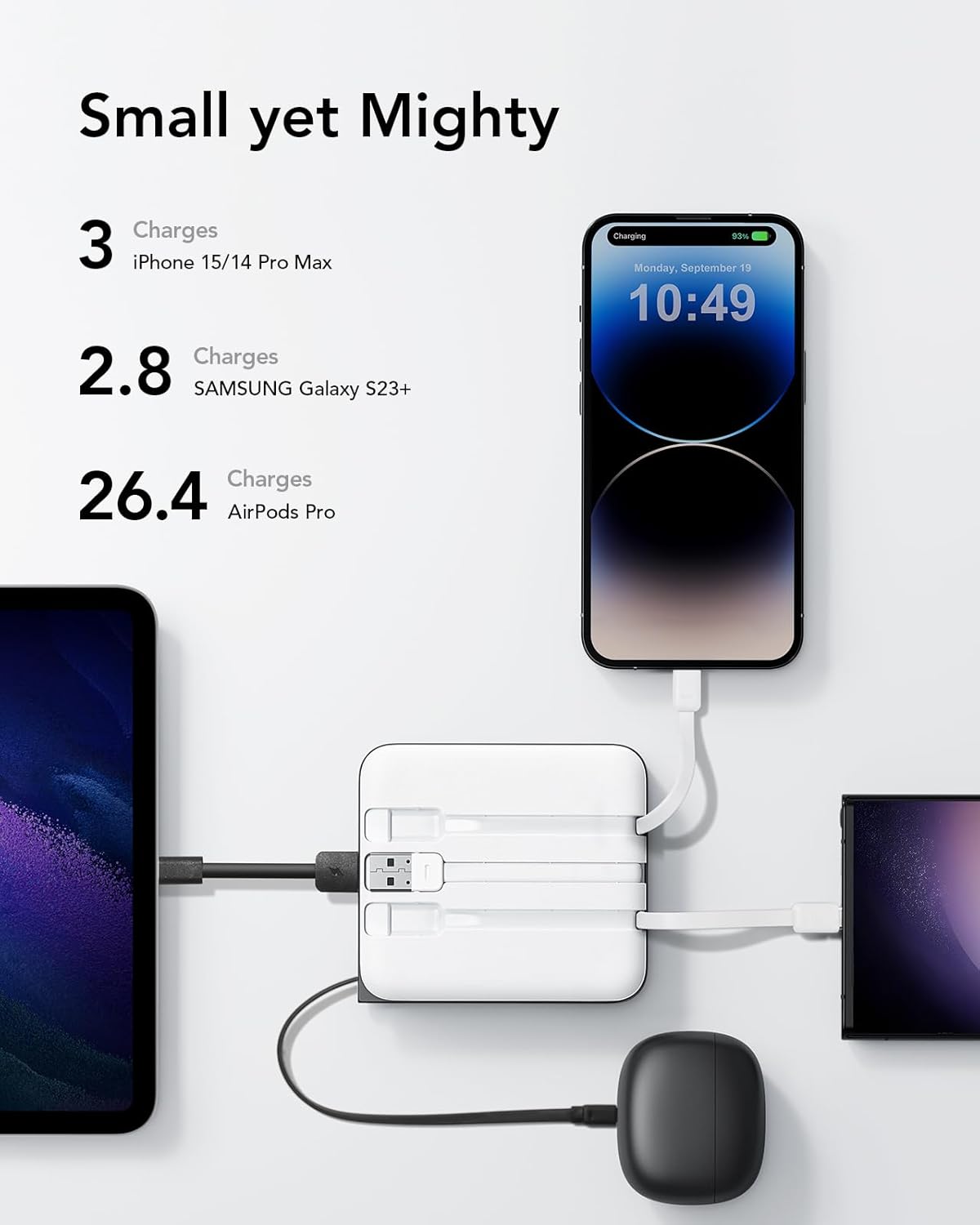 Thumbnail 5 de VRURC Batterie Externe 10000mAh avec 4 câbles intégrés — Power Bank ultra mince et rapide