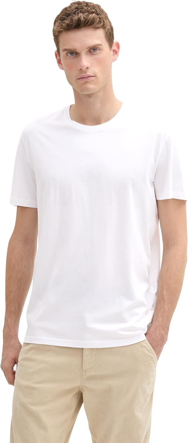 Detalle de TOM TAILOR Herren Basic T-Shirt Doppelpack 1008638, 20000 – White, Größe L