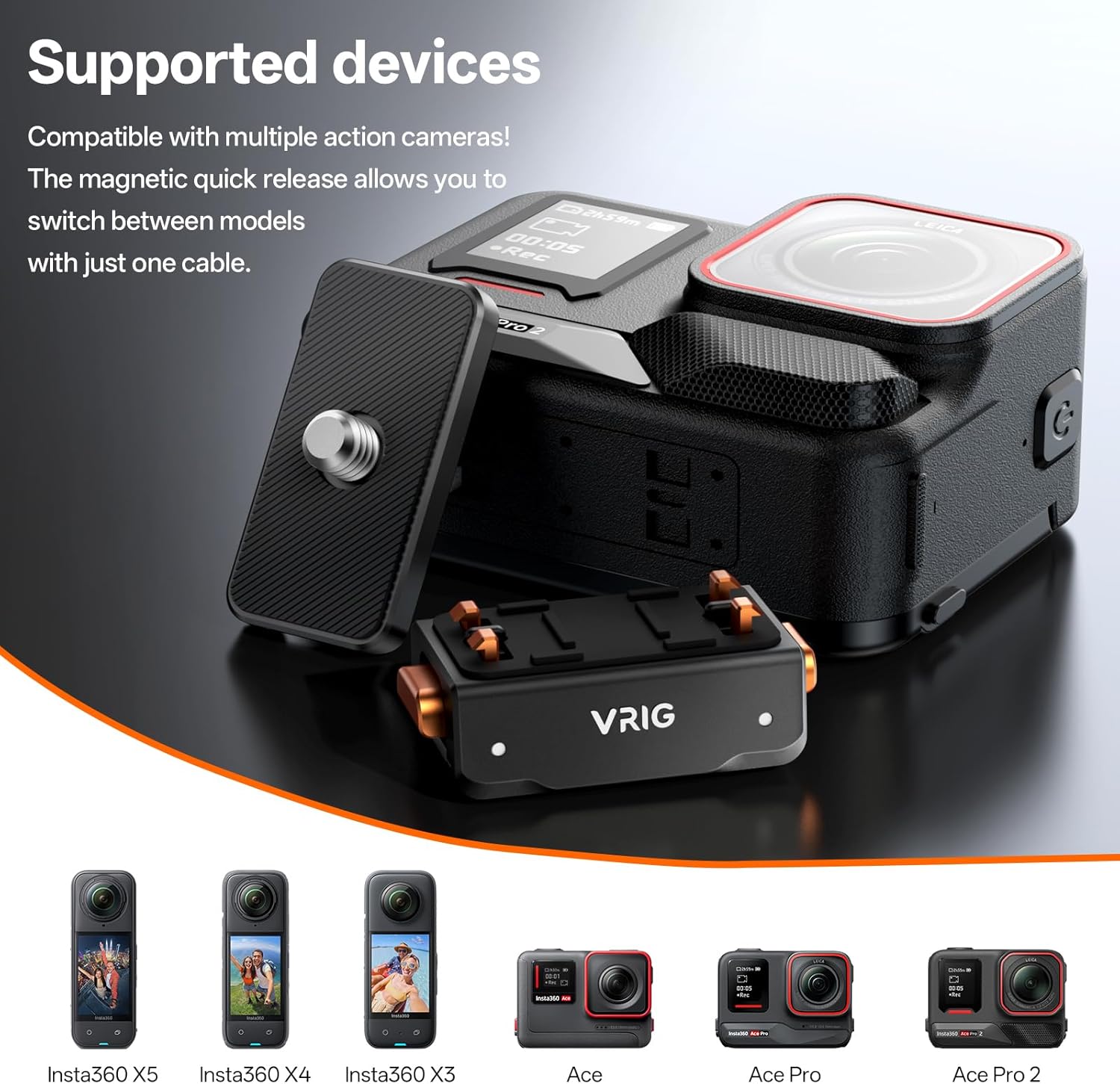 Thumbnail 3 de VRIG Magnetische Schnellwechselhalterung für Insta 360 X5 / Ace Pro 2 – Schnellmontageplatte mit Magnetbasis und 1/4" Schraubenloch