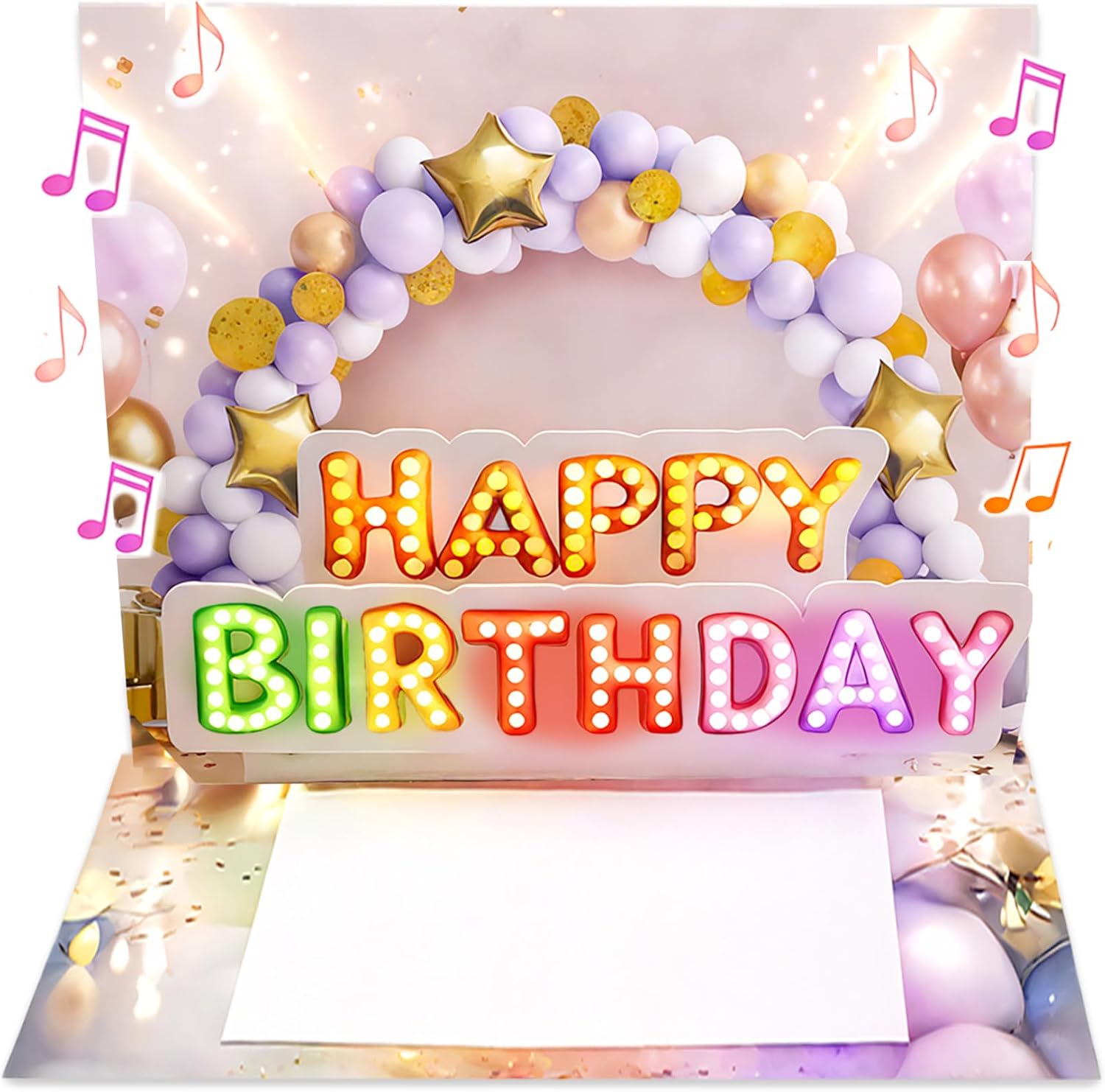 Joli Coon Biglietto auguri compleanno con musica e luce – biglietto pop-up 3D per donna, busta e sigillo