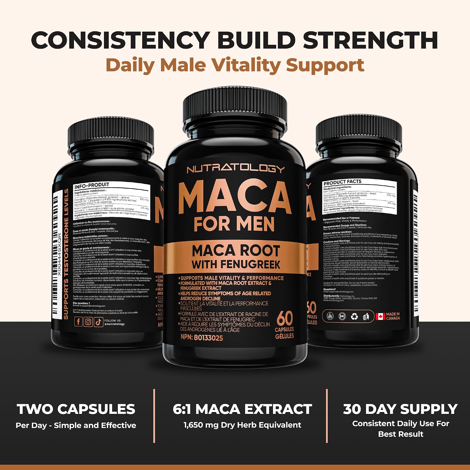 Detalle de Nutratology Maca supplement for men, 60 capsules
