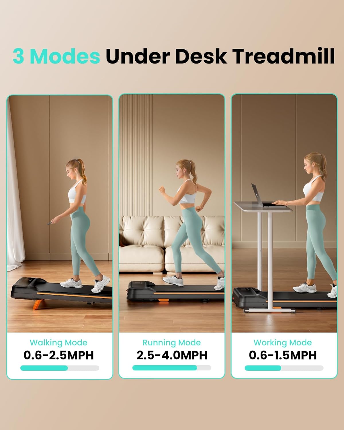 Detalle de Abonow 3000W Under-Desk Walking Pad, 8% Manual Incline, LED Display