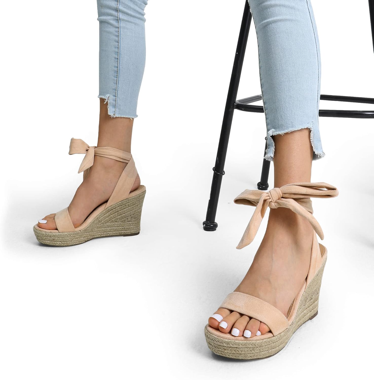 Detalle de Dream Pairs Women’s Open-Toe Espadrilles Wedges with Tie Lace-Up Ankle Strap Platform Sandals