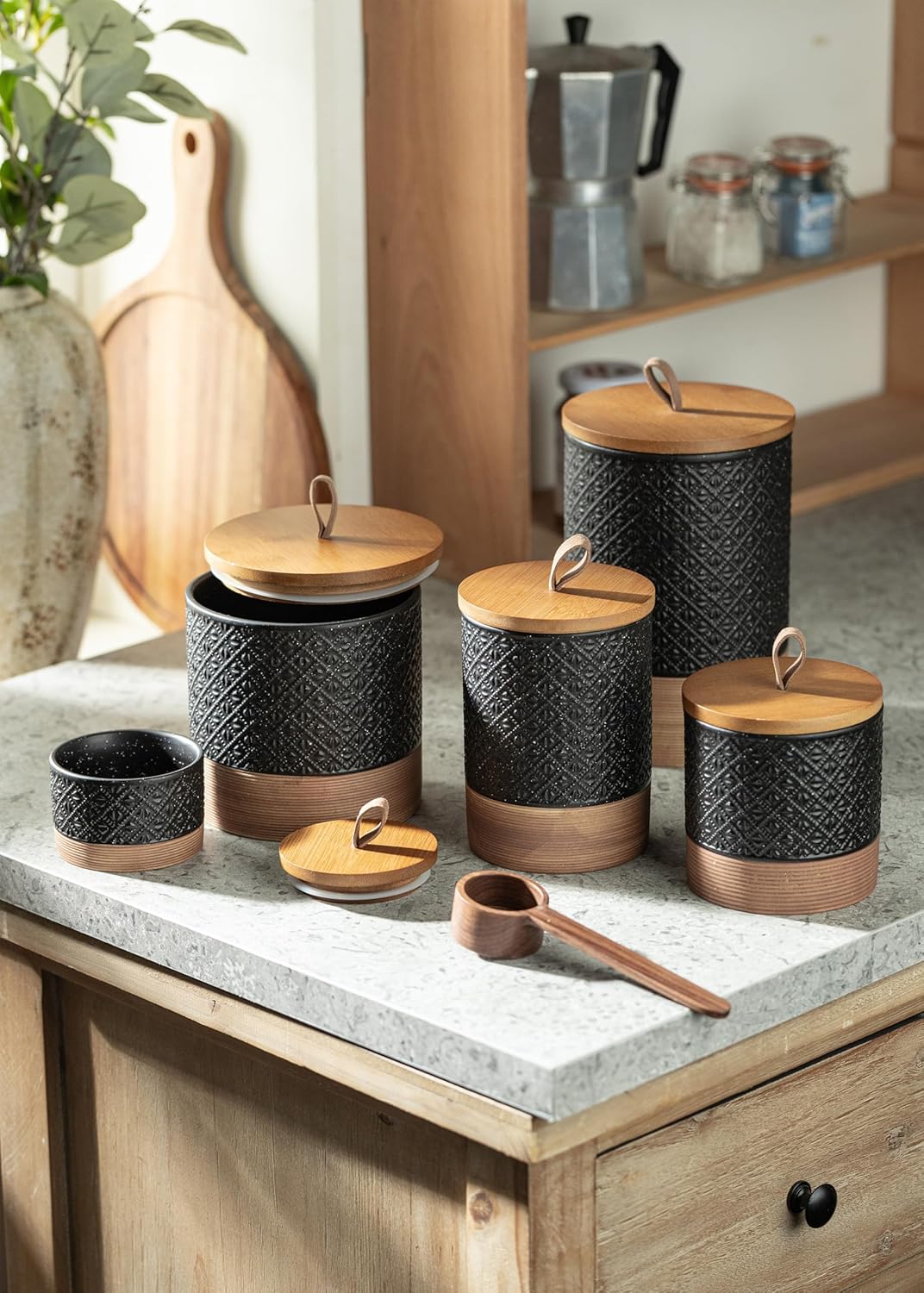 Thumbnail 6 de Miamolo Ceramic Jar with Lid (28 fl. oz) Airtight Coffee Canister, Black