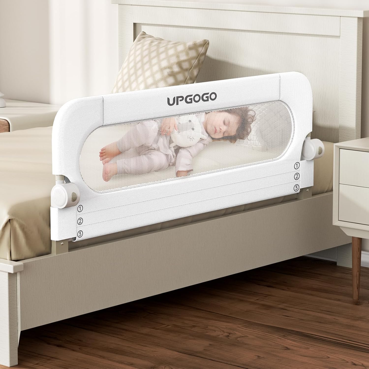 Detalle de UPGOGO G2 Folding Toddler Bed Rail, White, 43-Inch with U-Shaped Base