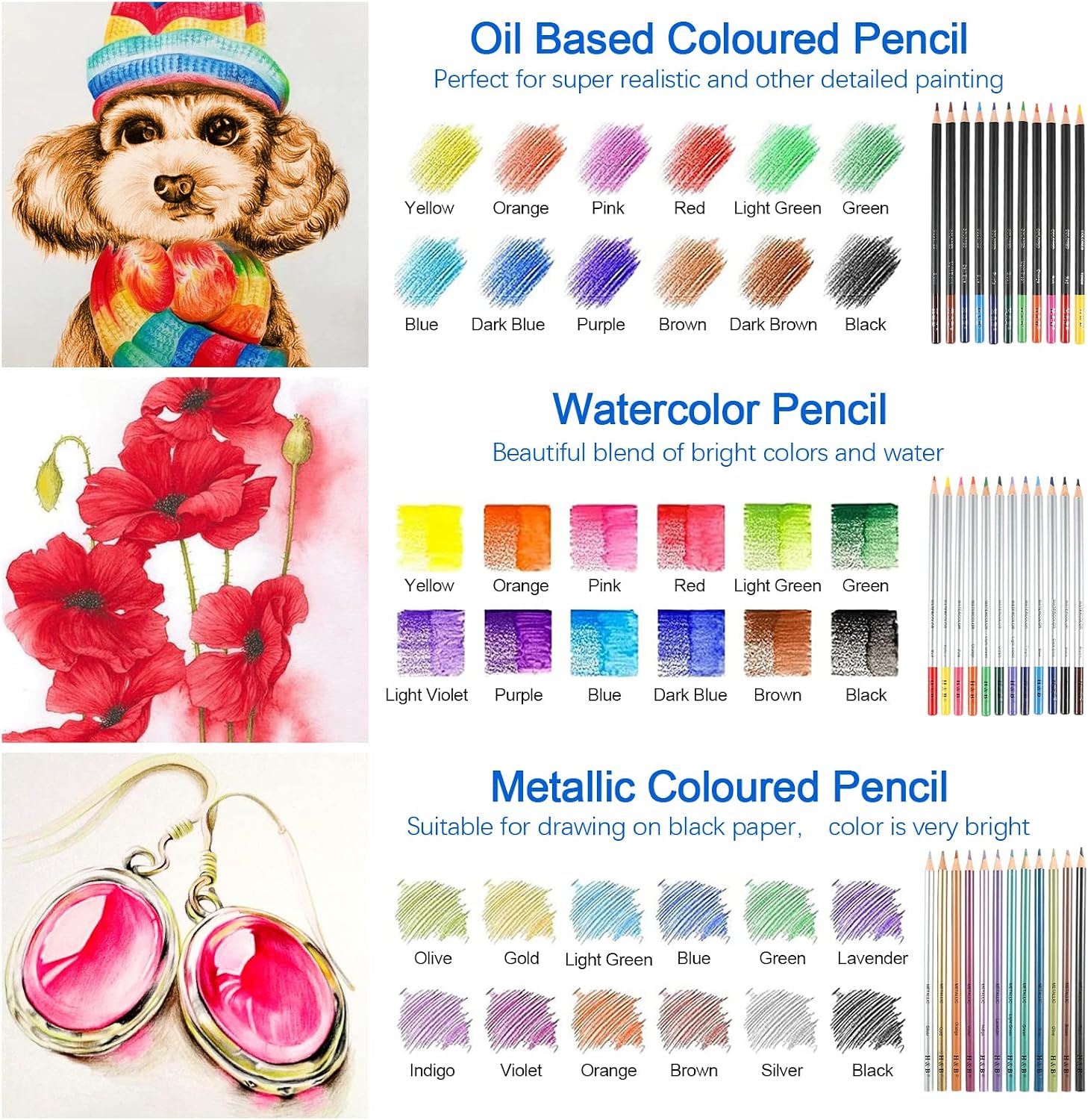 Thumbnail 4 de H & B 80pcs Drawing Set Sketching Pencil Set with 3-Colour Sketchbook and Colouring Book