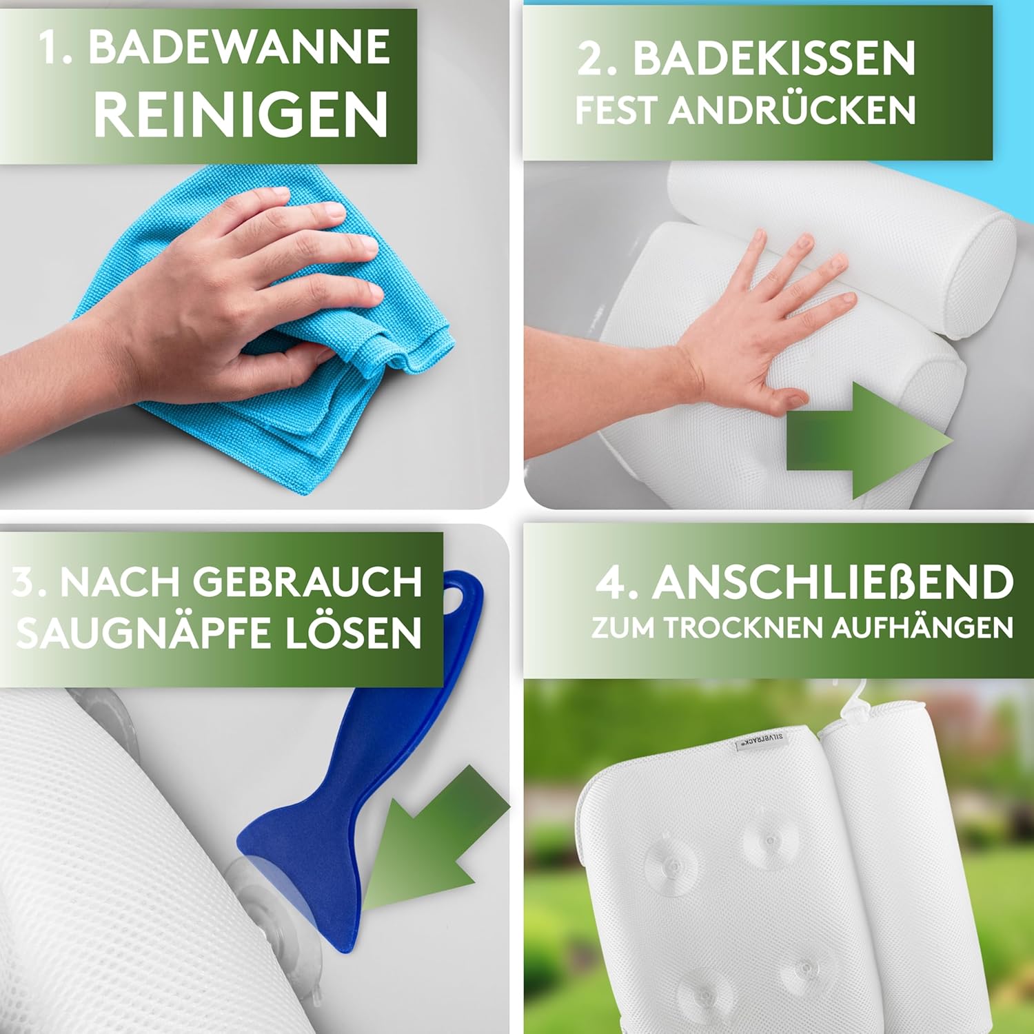 Thumbnail 6 de SilverRack Badewannenkissen MEDIUM-WEICH [Weiß 3D] – Ergonomisches Nackenkissen mit Saugnäpfen für mehr Entspannung in der Wanne