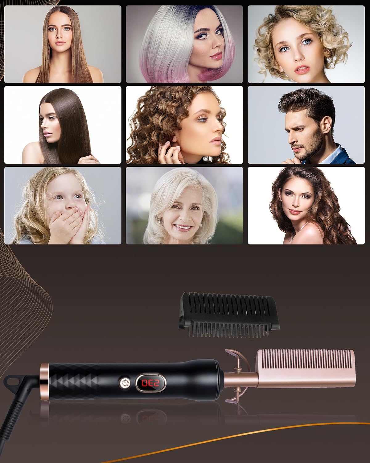 Thumbnail 1 de UKLISS Spazzola per capelli: spazzola elettrica lisciante 120–230°C per capelli afro, doppia tensione, viaggio