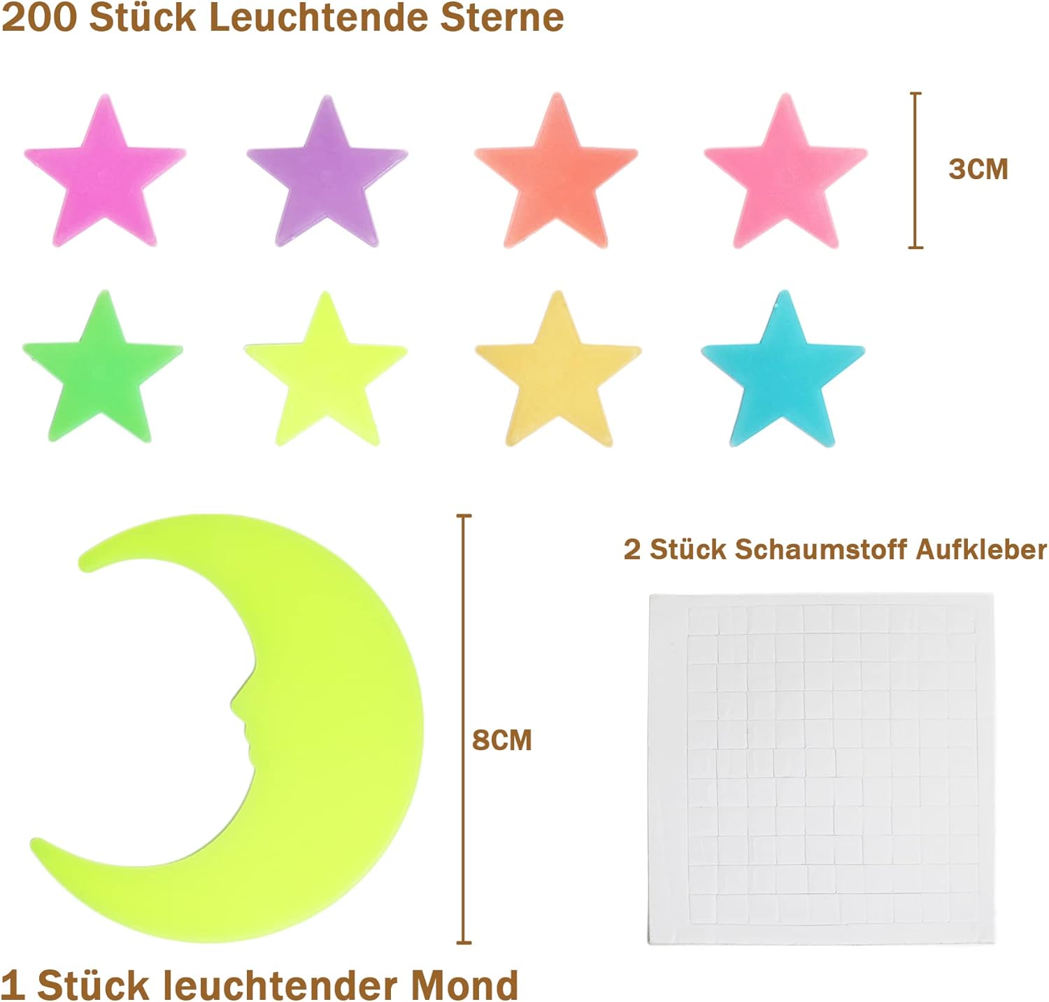 Thumbnail 1 de GLOCARNIVAL Leuchtende Sterne Wandsticker für die Decke (200 Stück) – selbstklebend, 3D-Leuchtsterne und Mond fürs Kinderzimmer