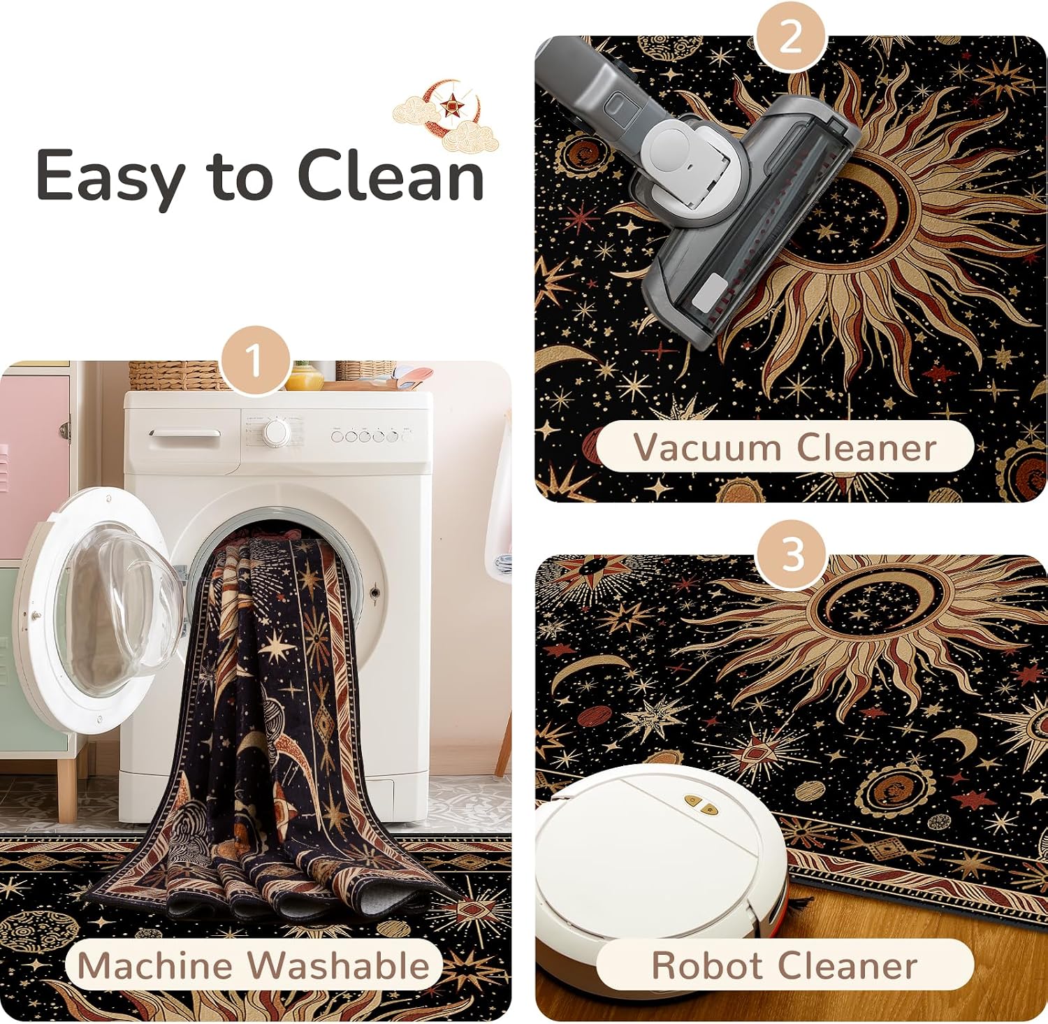 Detalle de meejou celestialeye 8' x 10' Washable Area Rug, Sun and Moon Pattern