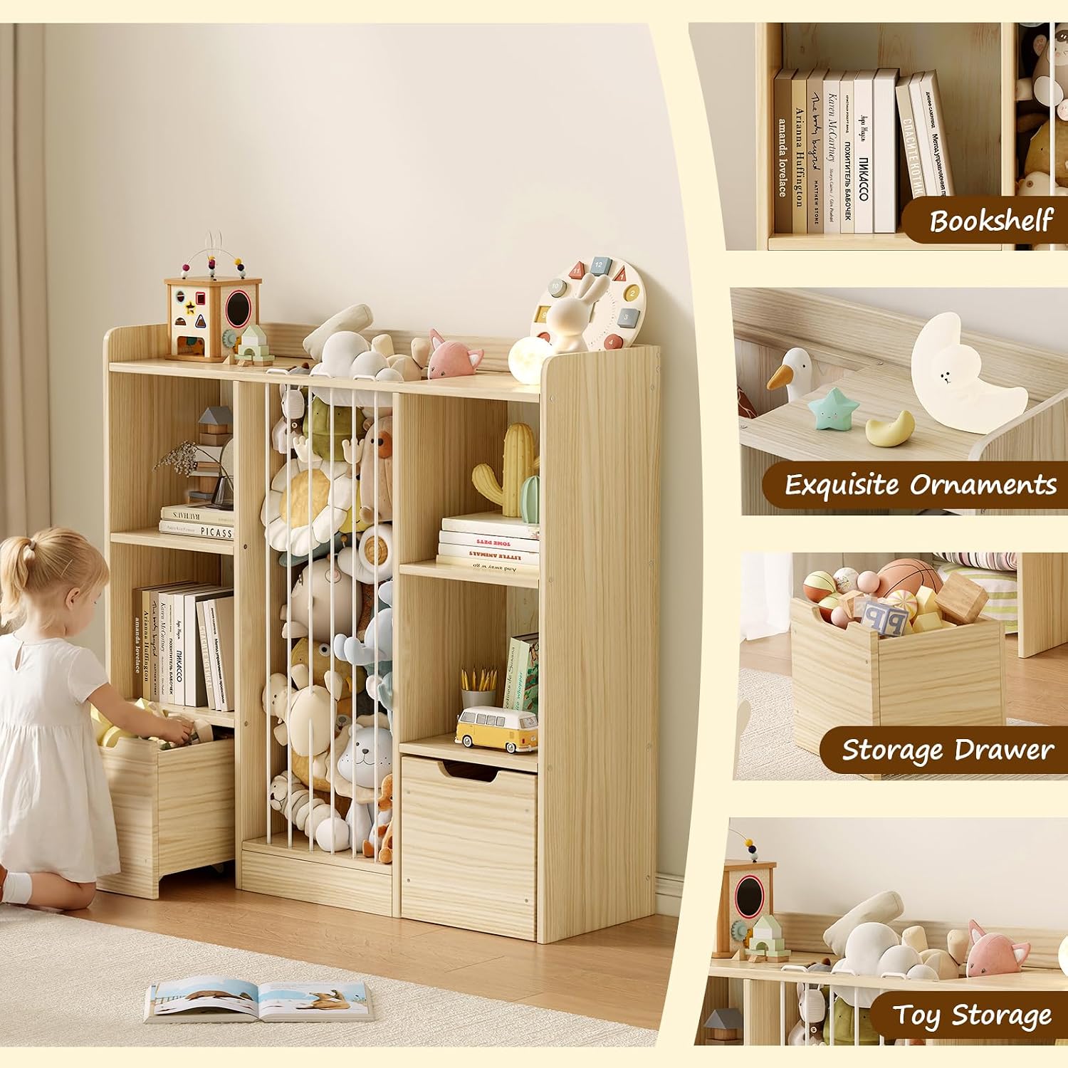 Detalle 2 de Toy Storage Organizer in Solid Pine Wood