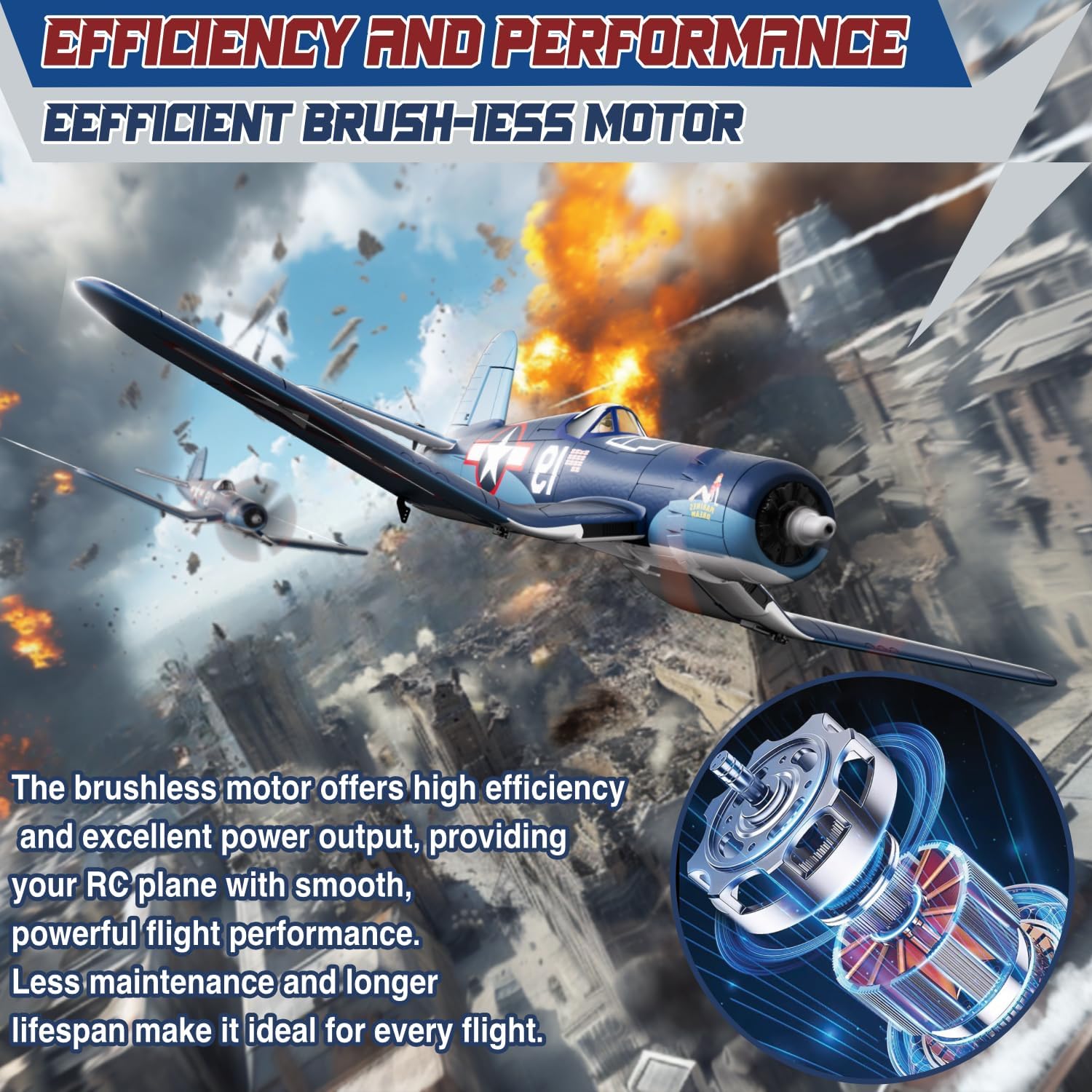 Detalle de LEAMBE Brushless 4-Channel RC Plane (F4U Corsair, 500mm) RTF with 6-Axis Gyro