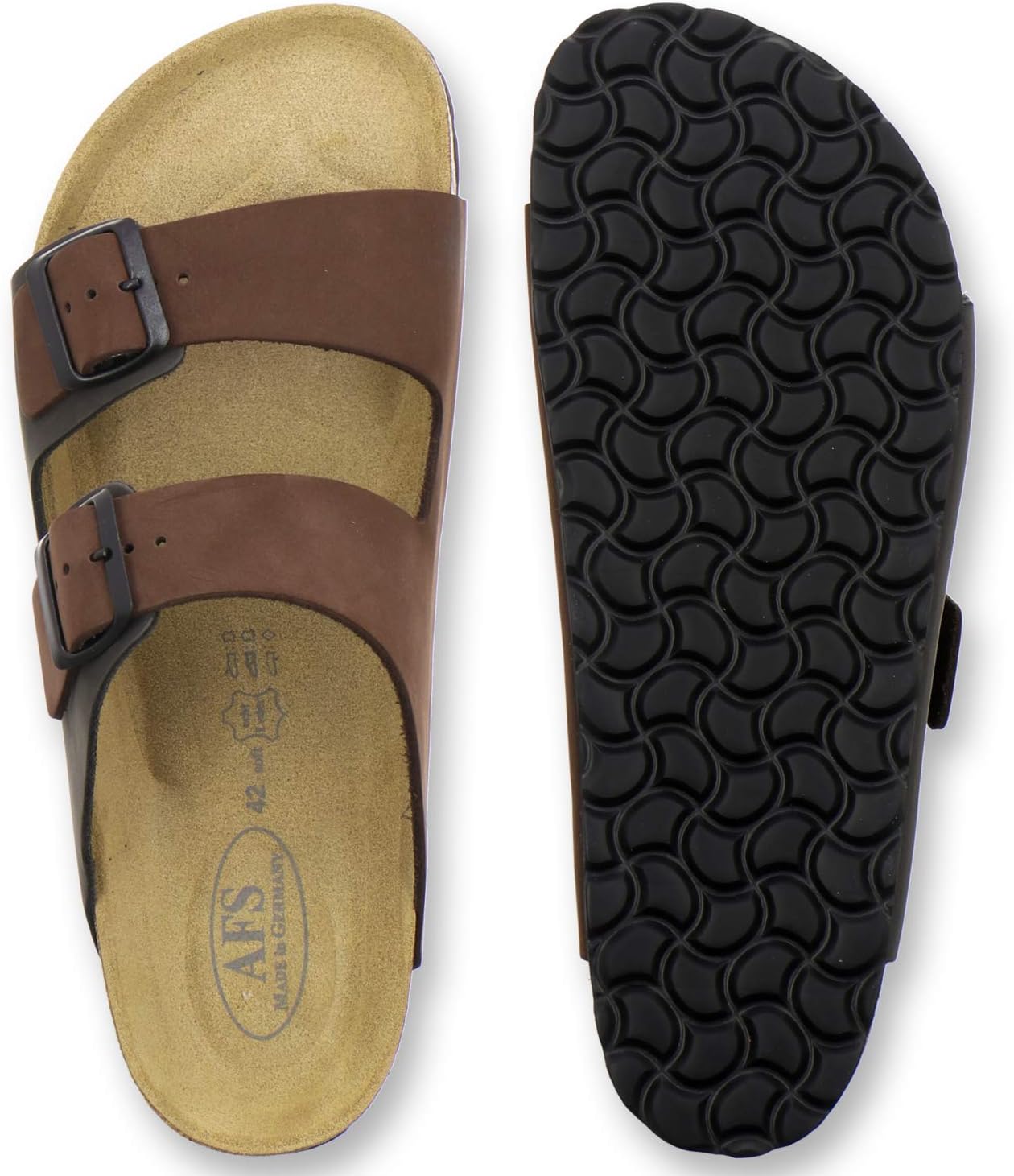 Detalle de AFS Herren Pantoletten & Sandalen aus Leder mit verstellbarer Schnalle – Made in Germany, Größen 36–50