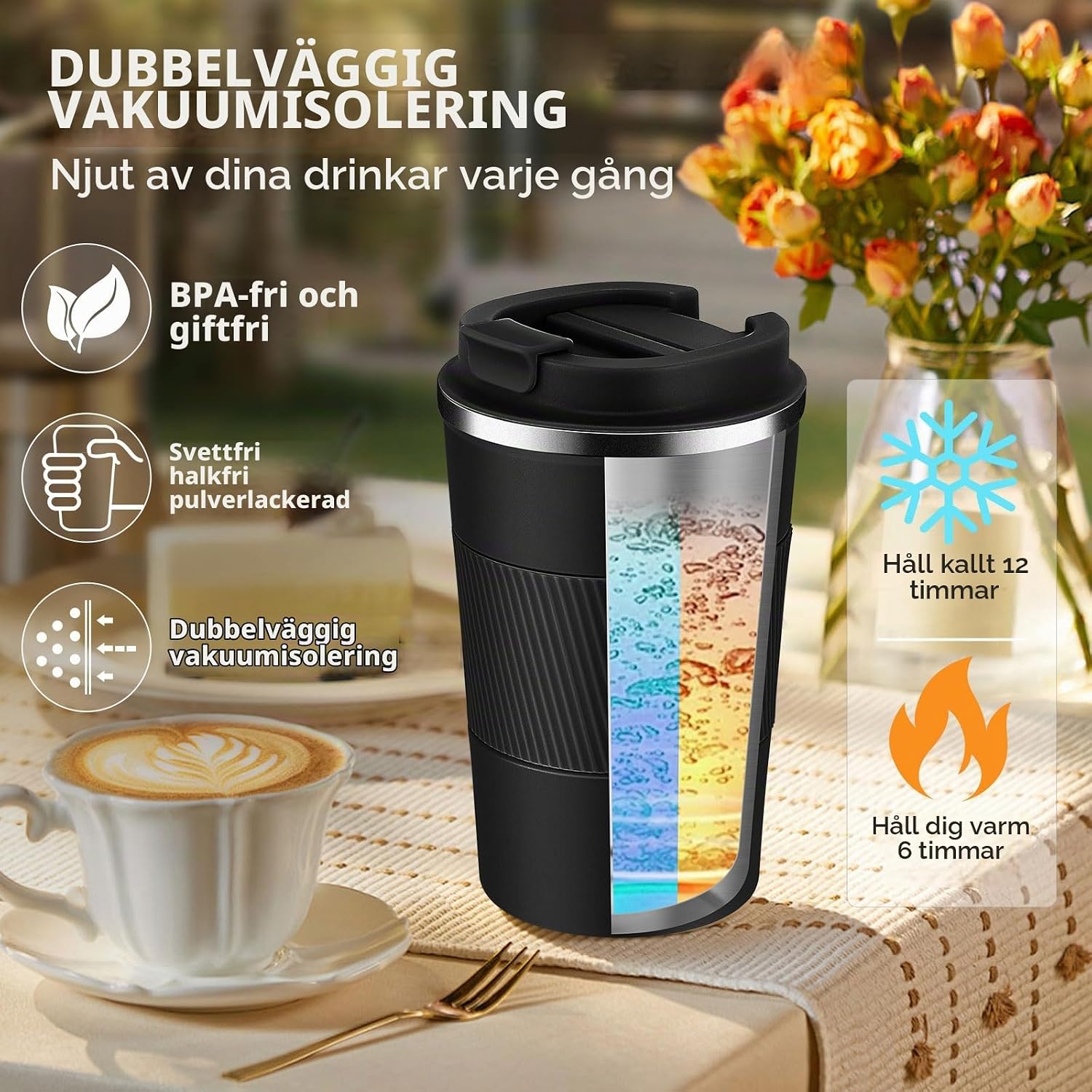 Detalle de Volhoply isolerad resemugg i rostfritt stål med vakuumisolering, 2-pack
