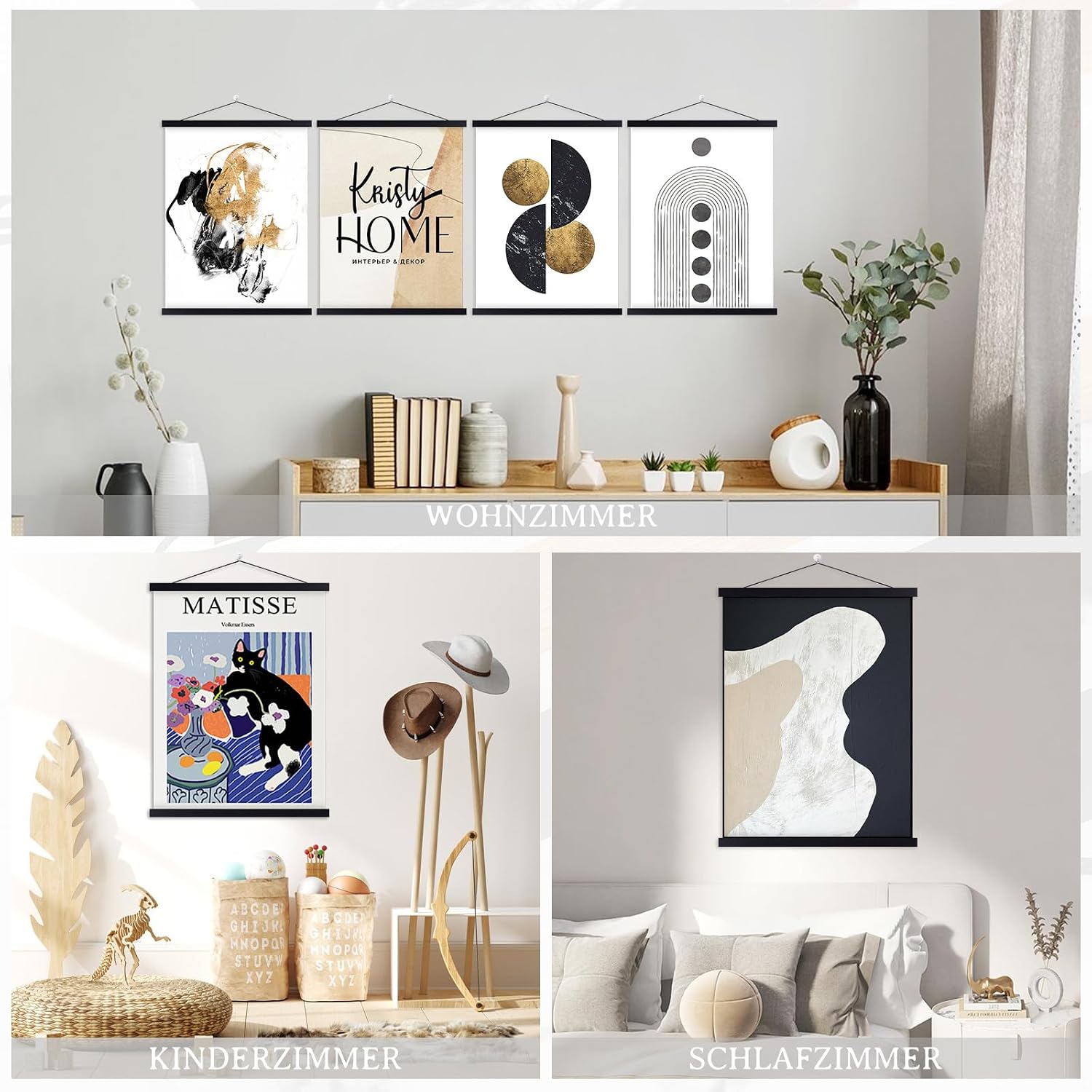 Detalle 2 de Benjia 4er Set magnetische Posterschienen für A2-Poster (42 cm), Schwarz