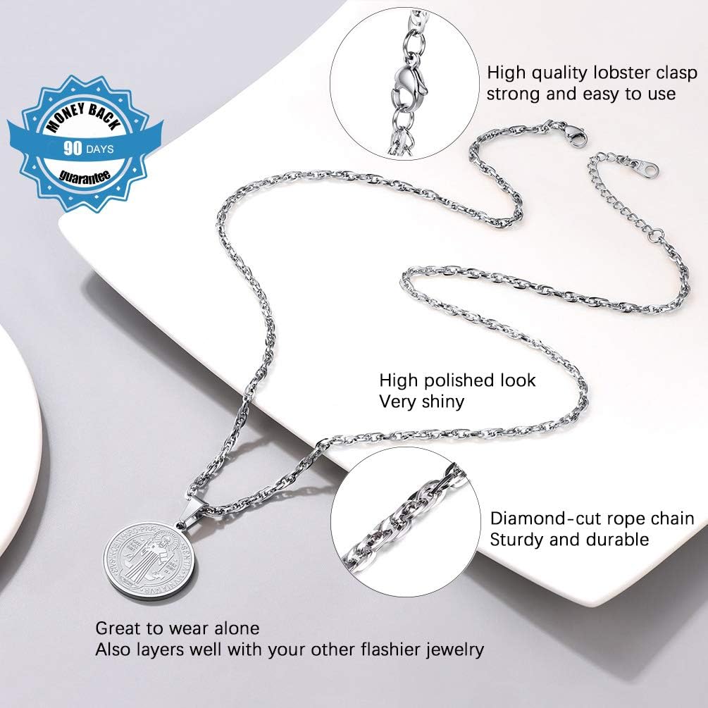 Detalle de Collana con pendente religiosa PROSTEEL San Benedetto e San Cristoforo in acciaio placcato oro 18K