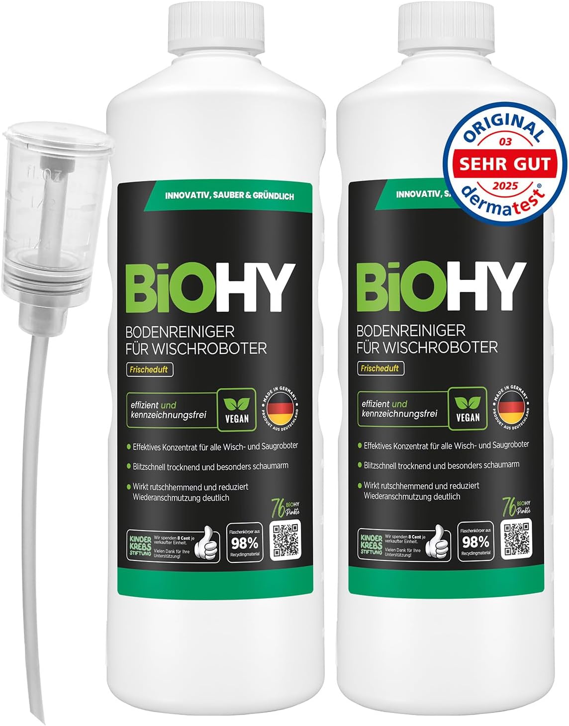Detalle de BIOHY koncentrat do podłóg dla robotów mopujących, 2 × 1 l z dozownikiem