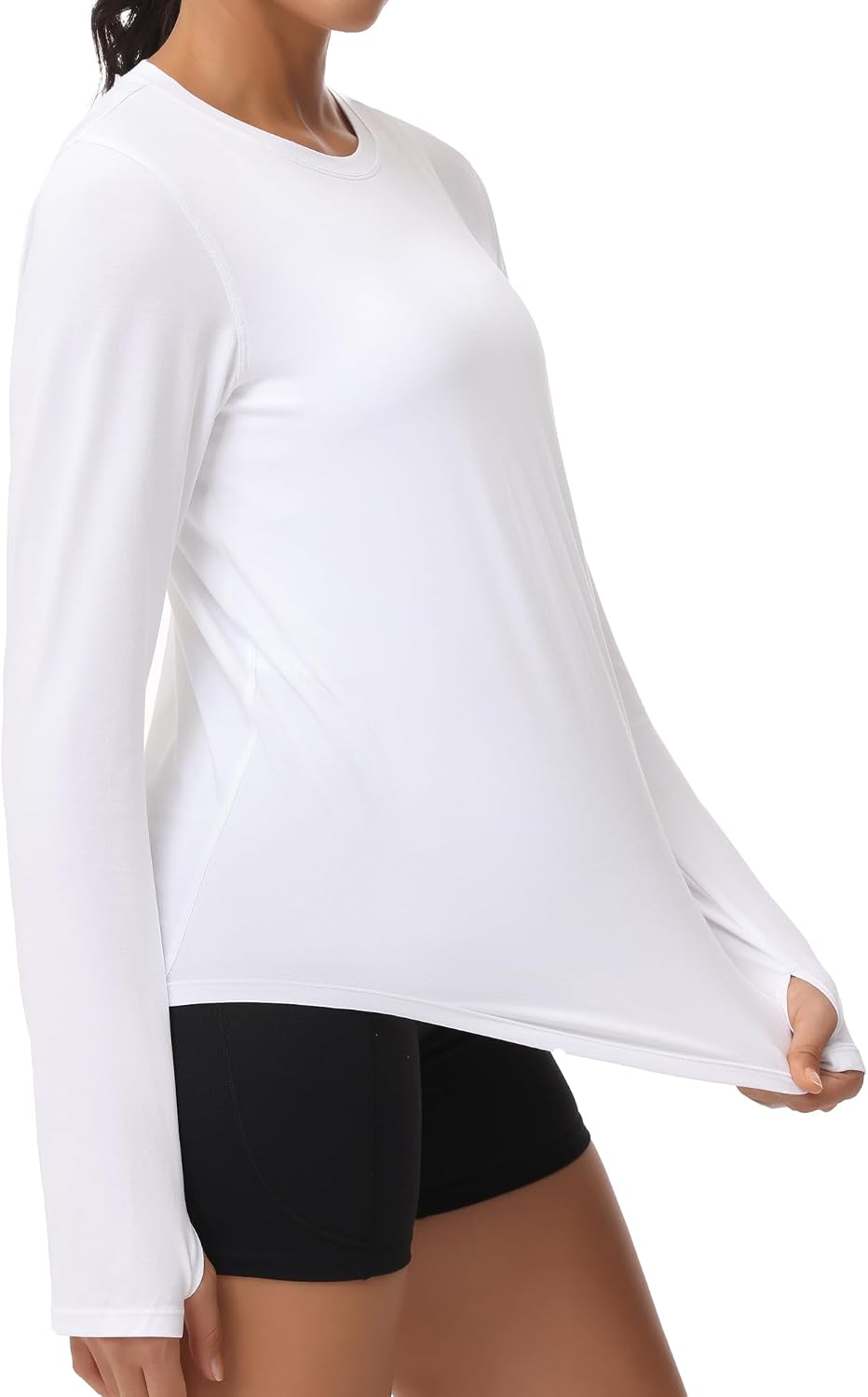 Detalle 1 de THE GYM PEOPLE women’s long sleeve workout shirts with thumb holes – crewneck hiking and gym tops