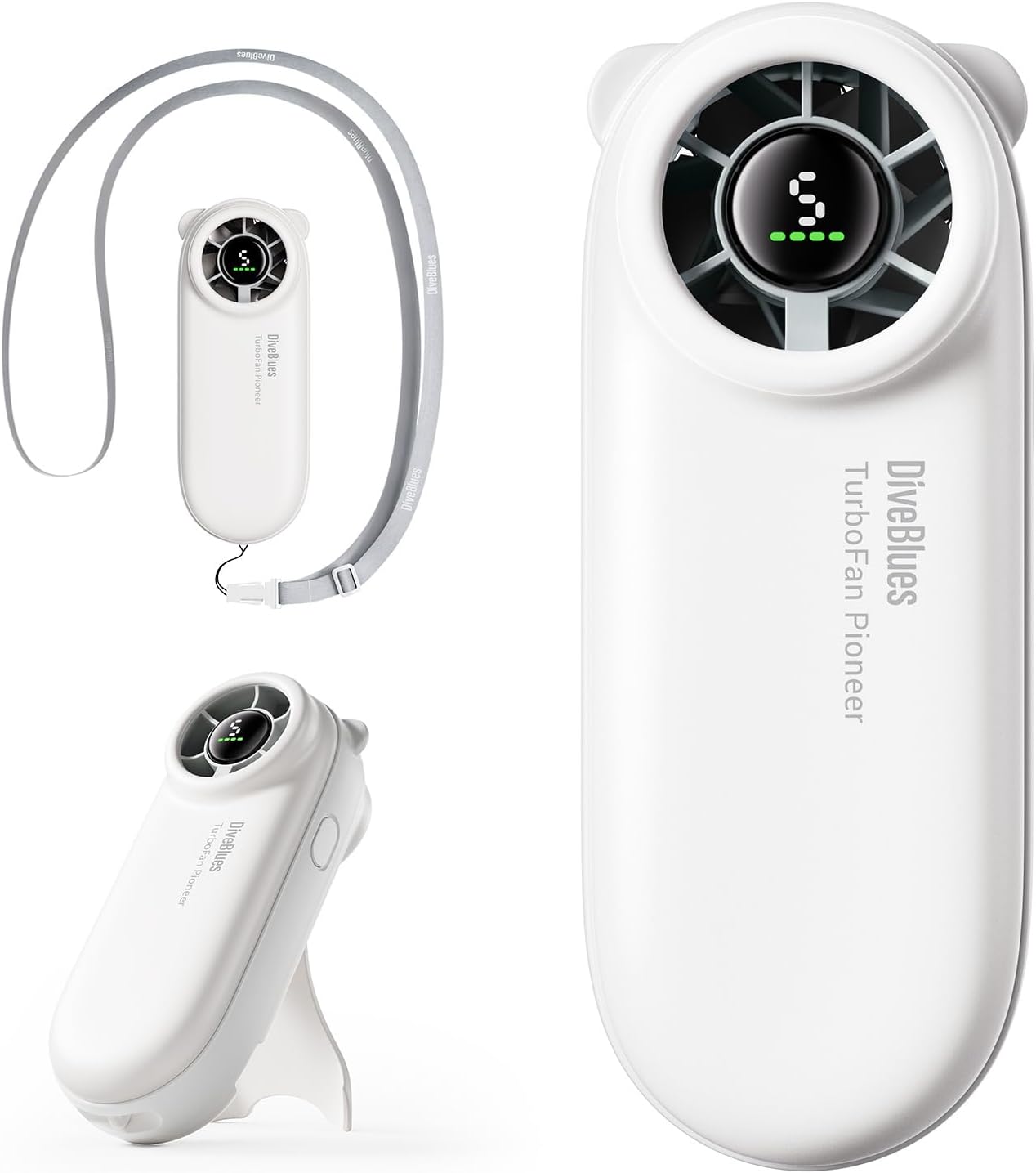 Detalle de Diveblues Mini Tragbarer Turbo-Handventilator – 4000 mAh, 5 Geschwindigkeiten, 16 Stunden Akku