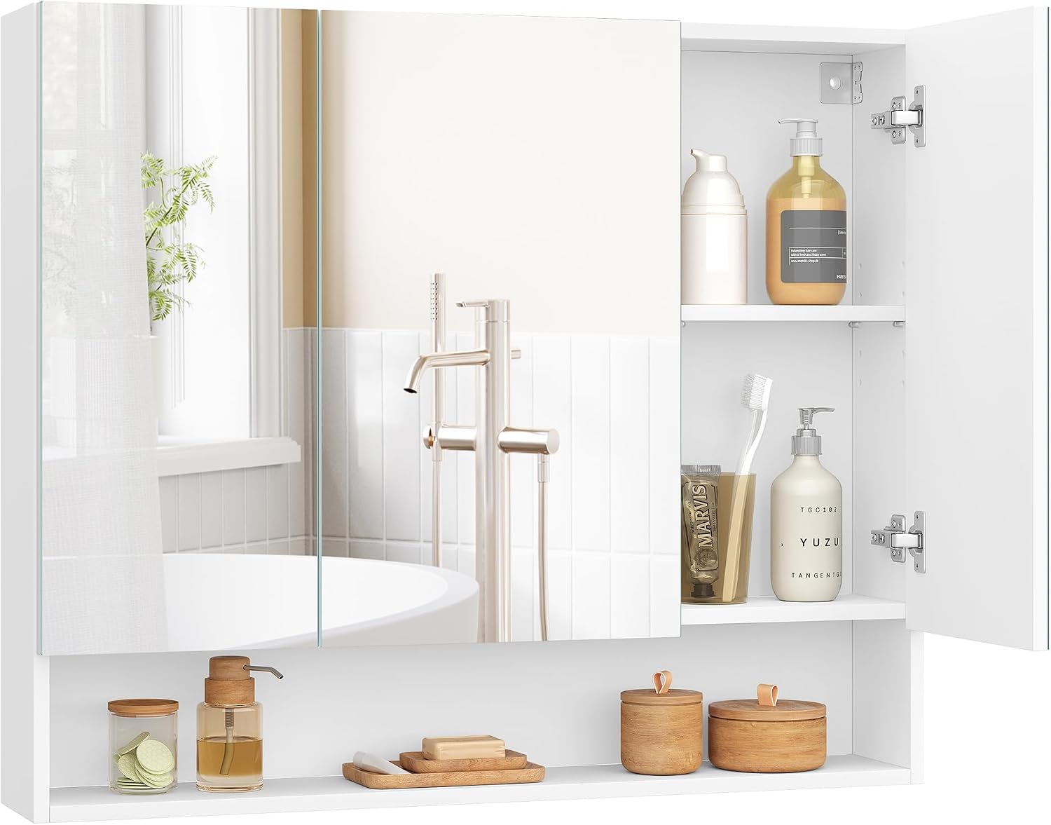 Detalle de VASAGLE Kailyn Collezione - Armadietto Bagno da Parete con Specchio, 16,5 x 90 x 75 cm, Bianco Nuvola BBK130W01