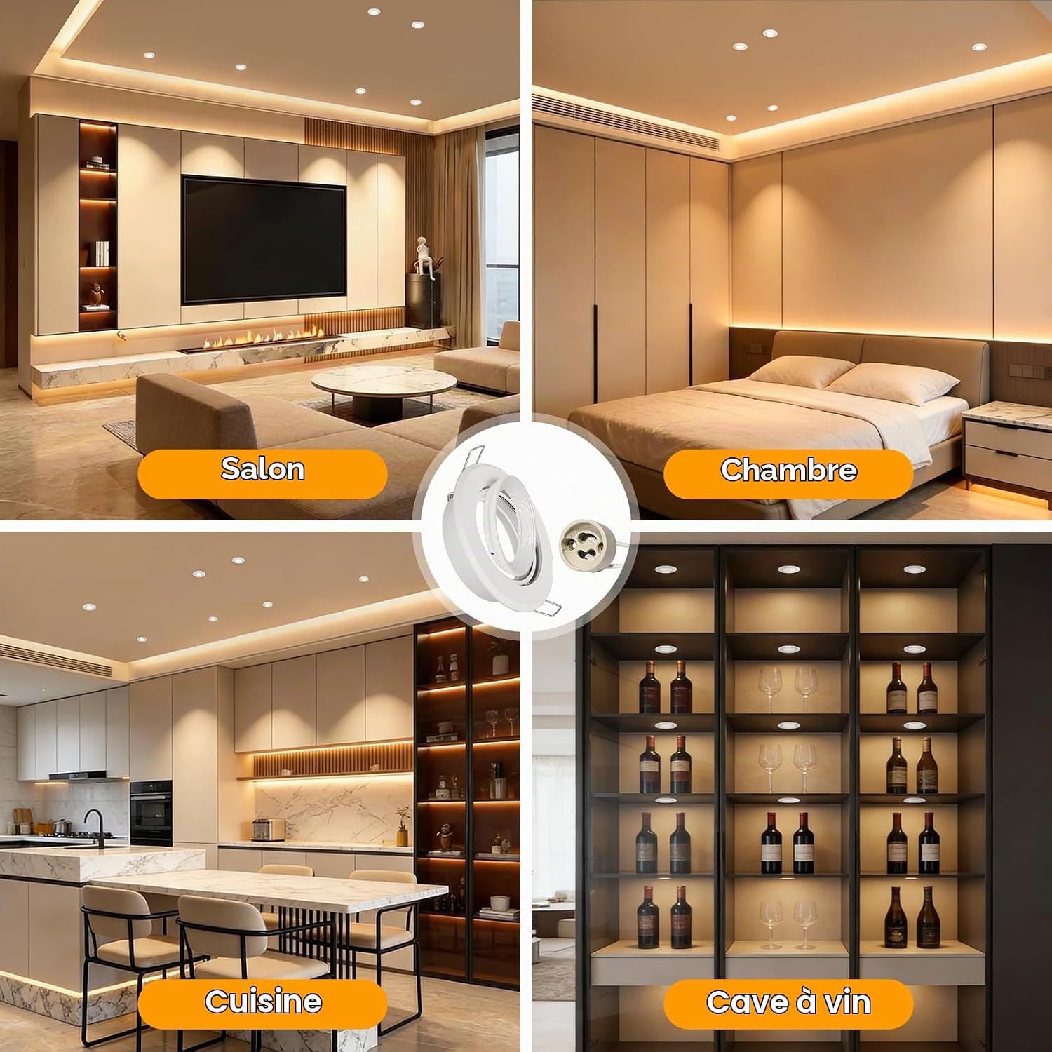 Detalle de Dehobo D0910 GU10-inbouwspots, set van 6 in wit aluminium, 30° draaibaar