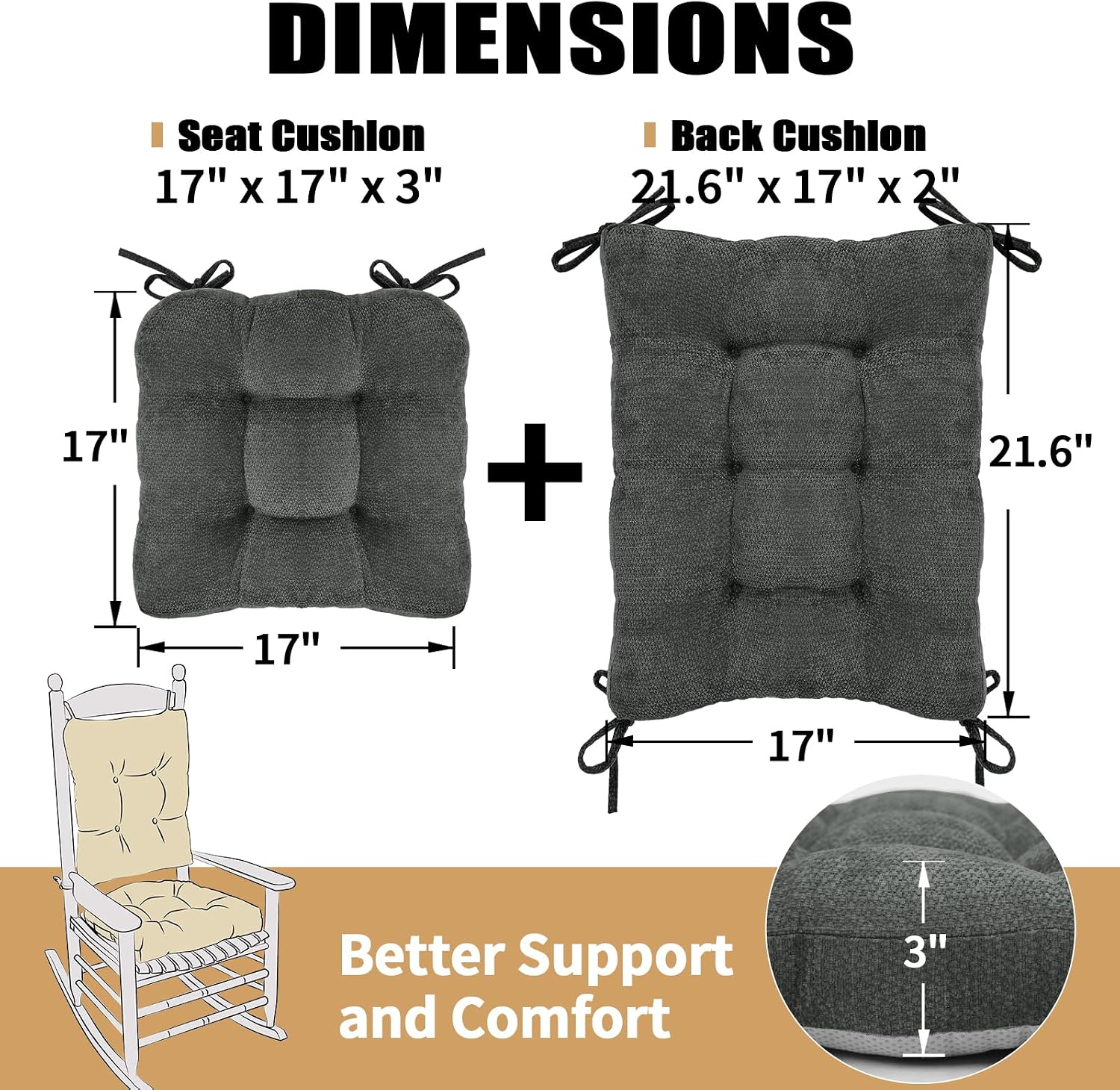 Detalle 2 de Glyzia Rocking Chair Cushion Set, Chenille