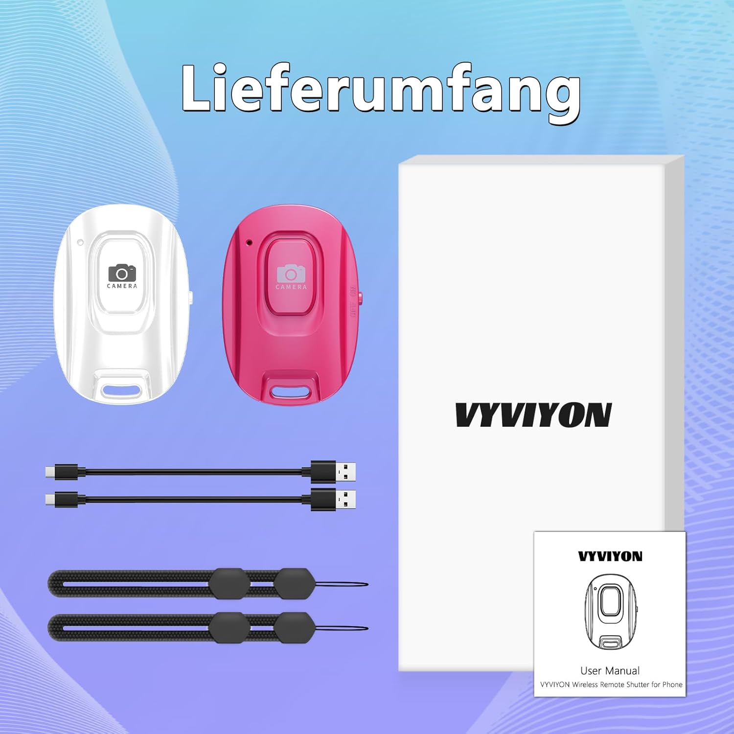 Thumbnail 6 de VYVIYON Bluetooth-Kameraauslöser 2er Pack für iOS & Android – Wiederaufladbare Selfie-Fernbedienung mit Handschlaufe, 5.2, 10 m Reichweite