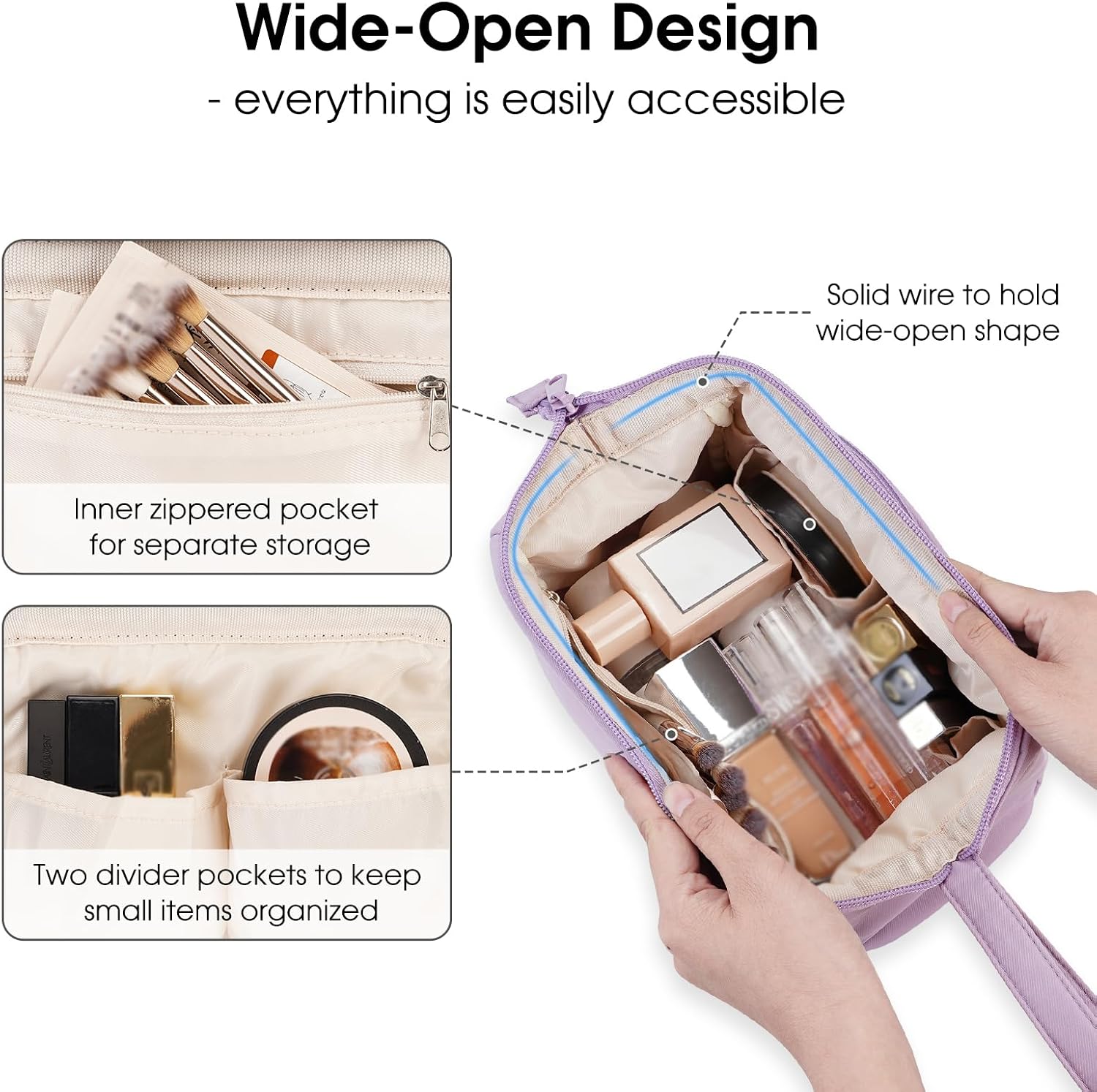 Thumbnail 1 de Narwey Purple makeup bag 21.5 cm wide-open