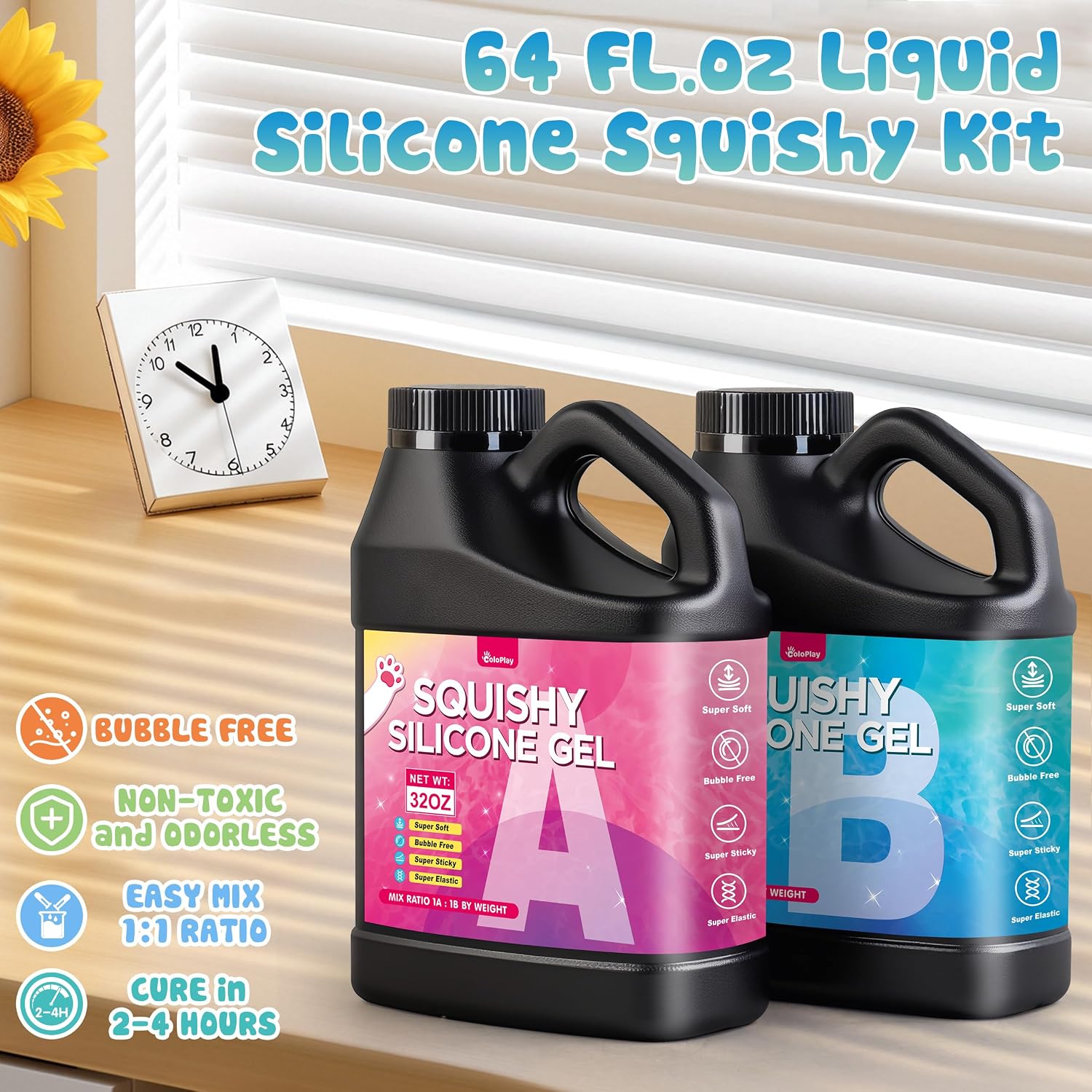 Detalle de Taba Squishy Kit - 64 OZ DIY Squishy Maker Refill (Bubble-Free, Quick Cure) for Custom Cat Paws & Stress Relief