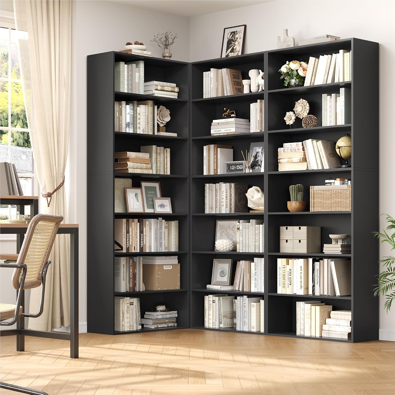 Detalle de FirFurd P423 7-Tier Bookcase, Black Engineered Wood, 60 x 23.5 x 209.5 cm