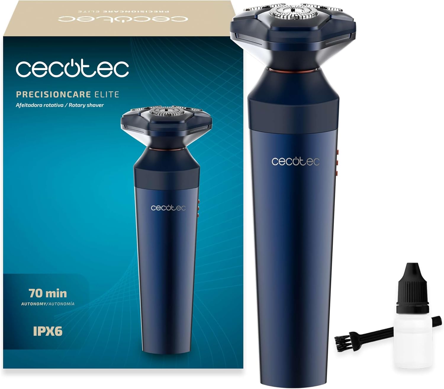 Detalle de Cecotec Afeitadora Rotativa PrecisionCare Aluminium Pro — autonomía 80 min