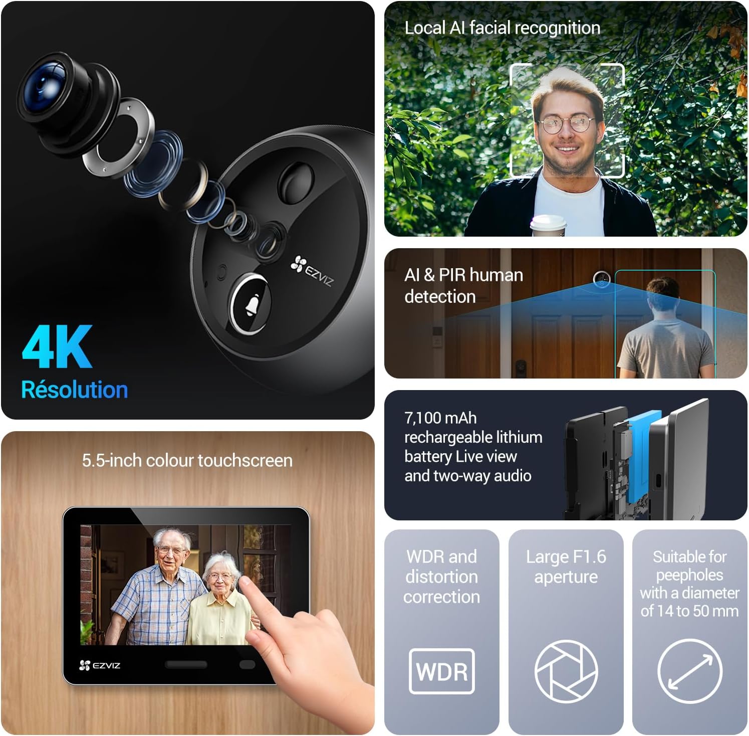 Thumbnail 1 de EZVIZ EP4 4K AI Smart Peephole Camera: Wireless Door Viewer with Facial Recognition