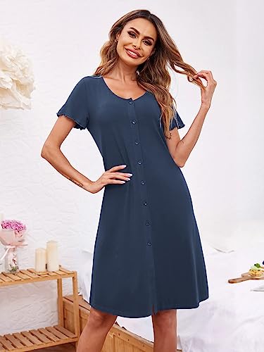 Detalle de Ekouaer Camicia da Notte Donna Parto Ospedale Blu Navy XXL – comfort leggero e versatile