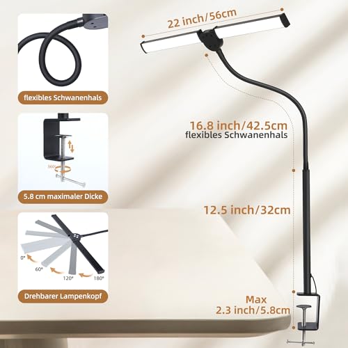 Detalle de LIBORA Lampe de Bureau LED à double tête – Noir