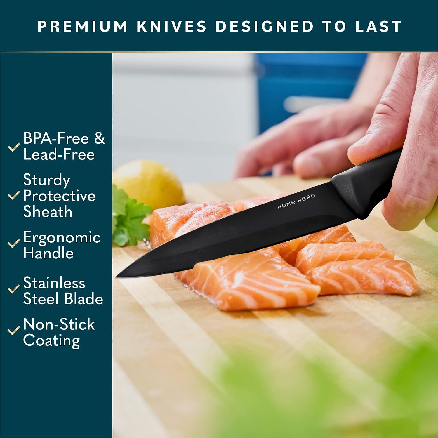 Detalle de Home Hero HHKS0141 11-Piece Knife Set, Black Stainless Steel Blades