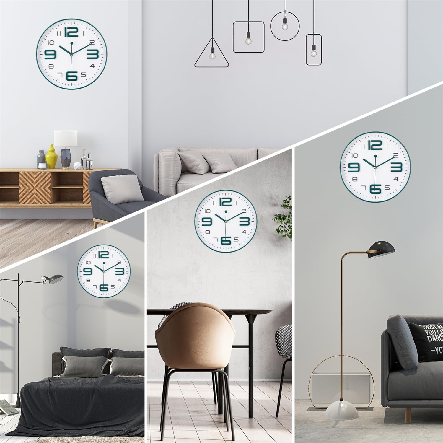 Detalle de Topkey Silent Wall Clock Kitchen 12 Inch – Retro Non-Ticking Decorative Clock in Blackish Green