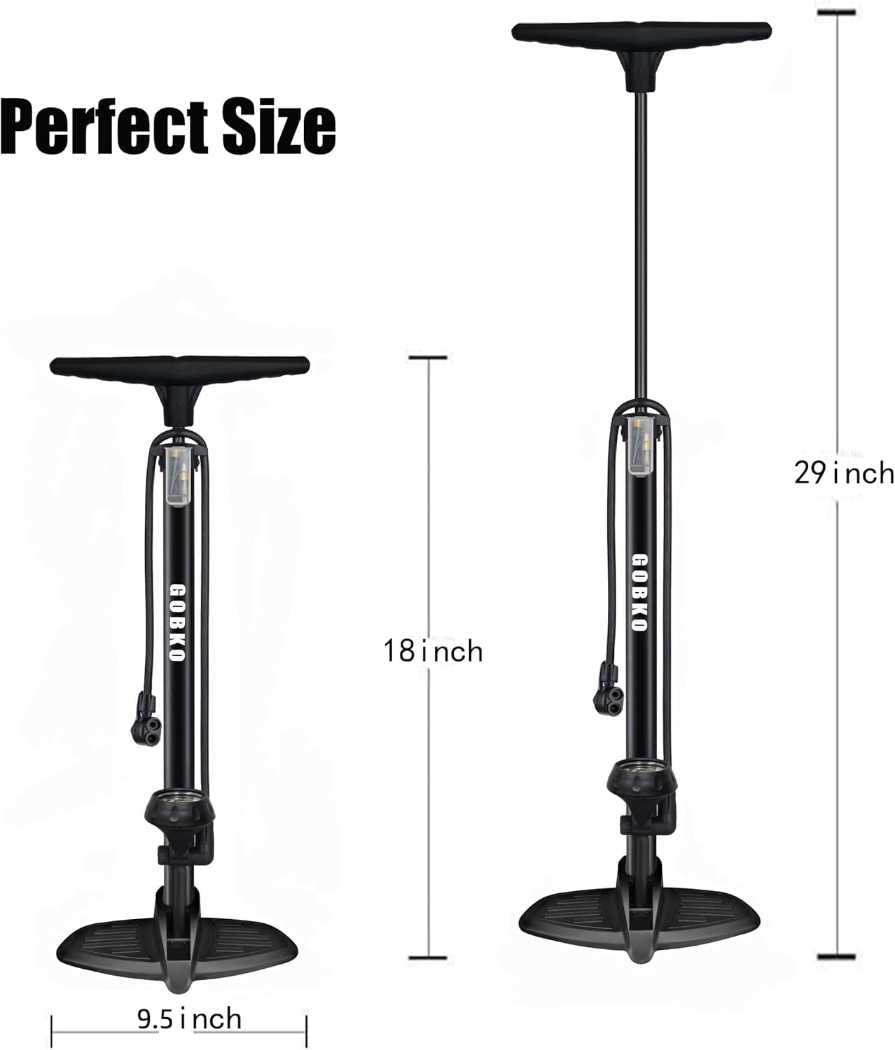 Thumbnail 1 de GOBKO Bike Pump with Gauge: Dual-Head Floor Pump for Presta & Schrader with High Pressure
